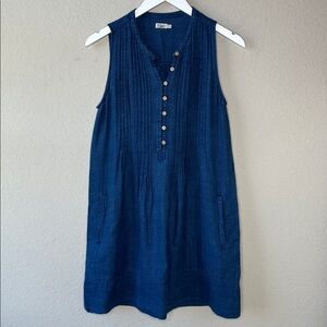 Faherty Isha 100% Linen Sleeveless Crewneck Mini Dress Indigo Blue Size XS